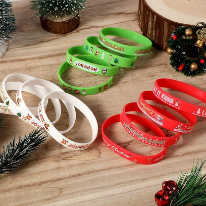 Syhood 200 Pieces Christmas Silicone Bracelets Rubber Wristbands Bulk Merry Christmas Bracelets Gifts for Kids Adult Xmas Party Favors Stocking Stuffers, 10 Style (Red, Green, White)