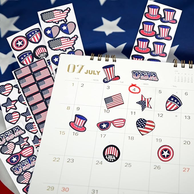Artcreativity Assorted USA Stickers, Patriotic Stickers for Kids, 100 Sheets with Over 1,000 American Flag Stickers, Memorial Day Crafts for Kids, Memorial Day Stickers Decorations