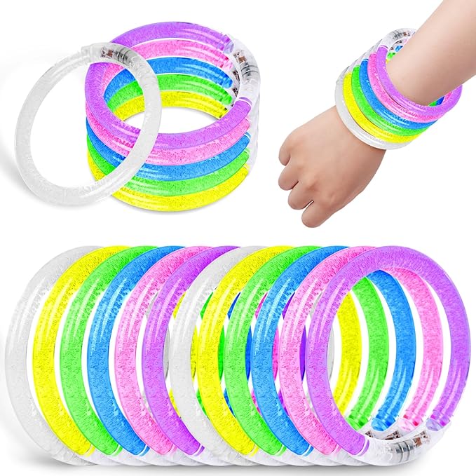LovesTown 24PCS Glow Bracelets Bulk, LED Bracelets Light up Wristbands Glow in the Dark 6 Neon Colors for Birthday Party Favors Carnival Concerts Rave Party