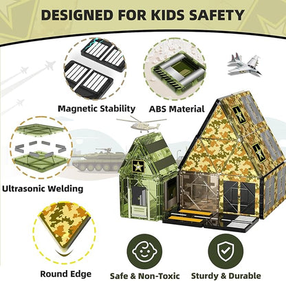 GobiDex 100 PCS Magnetic Tiles Army Toys for Boys, Magnetic Building Blocks Army Men Playset, STEM Learning Construction Toys for Toddlers Kids Ages 3-5 4-8, Birthday Gifts for Boys Girls 3+ Years Old
