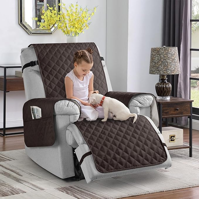 TAOCOCO Non-Slip Recliner Chair Cover Sofa Slipcover, Pet Cover for Small Recliner Chair with Elastic Straps, Washable Reclining Chair Cover Recliner Furniture Protector (23'' Small, Chocolate)
