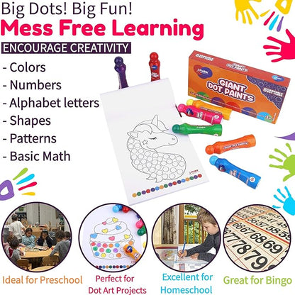 J MARK Jumbo Washable Dot Markers for Toddlers –Dabbers (3 Oz each) with Educational Activity Book – Dot Markers Washable -Easy Grip Bingo Daubers for kids, Arts Crafts Dot Markers for Kids