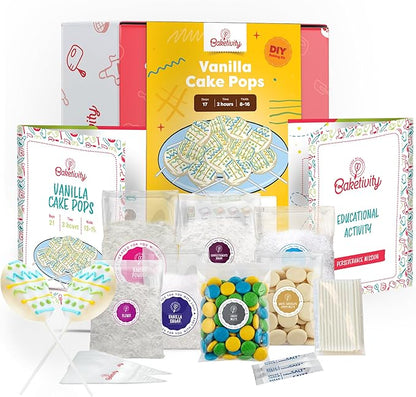 BAKETIVITY Kids Baking DIY Activity Kit - Egg Shape Vanilla Cake Pops Baking Kit with Pre-Measured Ingredients – Best Gift Idea for Boys and Girls Ages 6-12