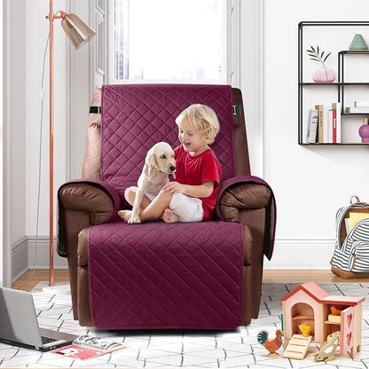 KinCam 100% Waterproof Recliner Chair Cover, Reclining Couch Covers for Pets, Dogs, Recliner Couch Slipcover Furniture Protector with Elastic Straps for Kids(23.6", Burgundy)