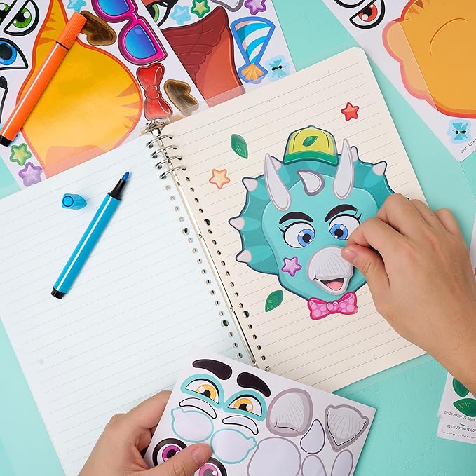 JOYIN 36PCS 9.8"x6.7" Make a face Stickers for Kids, Make Your Own Dinosaur Stickers, Animal Party Favors Kids Crafts, Goodie Bags Stuffers, Classroom Rewards
