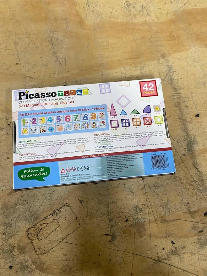 PicassoTiles Magnetic Building Blocks with Tiles and Click-in Educational Graphic Arts Magnet Construction Toy Set STEM Learning Playset Child Brain Development Stacking Playboard