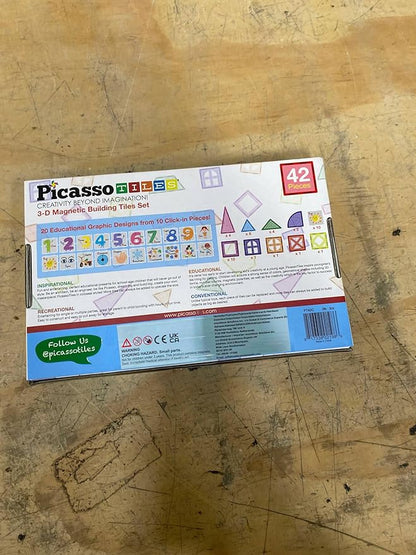 PicassoTiles Magnetic Building Blocks with Tiles and Click-in Educational Graphic Arts Magnet Construction Toy Set STEM Learning Playset Child Brain Development Stacking Playboard