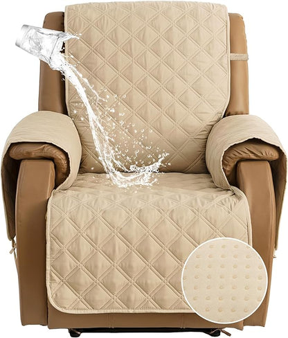 TOMORO Non-Slip Quilted Recliner Cover, 100% Waterproof Recliner Chair Slipcover Furniture Protector with Pockets, Washable Couch Cover with Elastic Straps for Kids and Pets，23 Inch