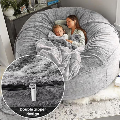 BCU 6FT Bean Bag Chair for Adults and Kids Without Filler Giant Stuffed Animal Storage Cover Soft Faux Fur Floor Chair Cover for Bedroom Living Room, Brown