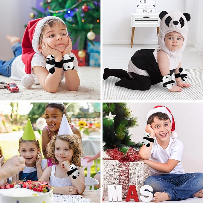 12 PCS Panda Slap Bracelets Huggers Cute and Pretty Panda Slap Bracelets Huggers for Kids Gifts for Panda Birthday Party Favors Plush Animal Snap Bracelets