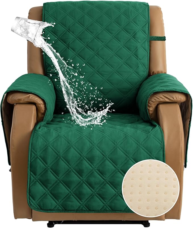 TOMORO Non-Slip Oversized Recliner Cover, 100% Waterproof Quilted Recliner Chair Slipcover Furniture Protector with Pockets, Washable Couch Cover with Elastic Straps for Kids and Pets