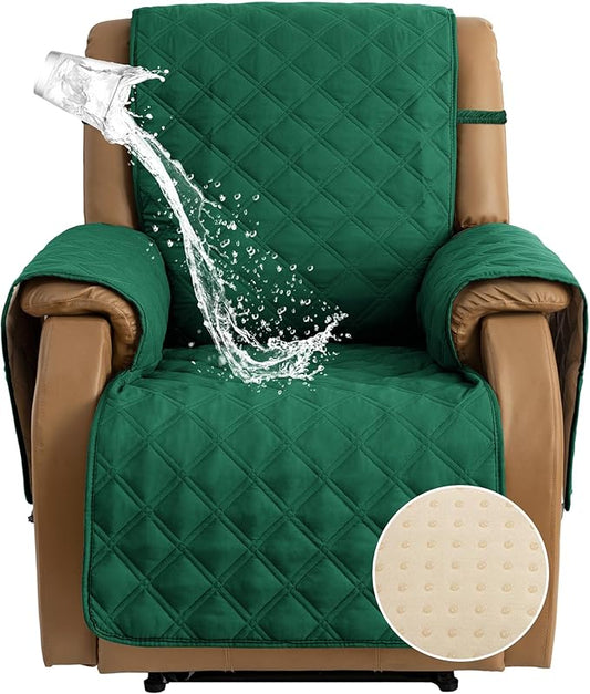 TOMORO Non-Slip Quilted Recliner Cover, 100% Waterproof Recliner Chair Slipcover Furniture Protector with Pockets, Washable Couch Cover with Elastic Straps for Kids and Pets，23 Inch
