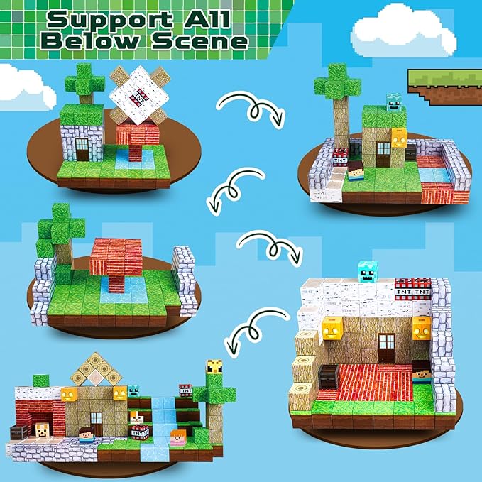 150PCS Magnetic Blocks - Magnetic Building Blocks, Magnet Cubes Toys Stacking, Build Forest World Set, STEM Montessori Sensory Toys for Kids Boys Girls Ages 3 4 5 6 7 8 9 10 Easter Birthday Gifts