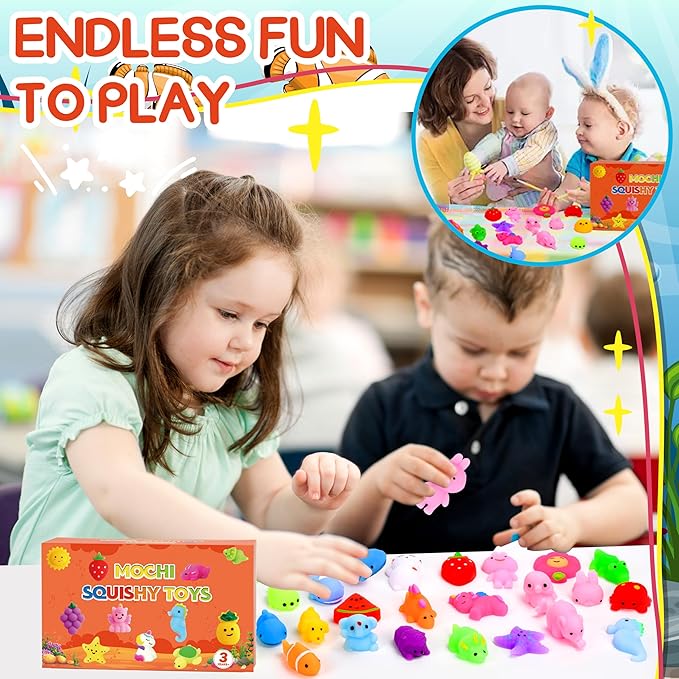 32 Pack Mochi Squishy Toys Kawaii Squishies Stress Relief Toys Pack for Kids Boys Girs Party Favors Bulk Easter Egg Fillers Easter Hunt Basket Stuffers