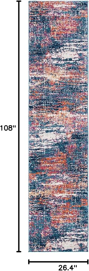 SAFAVIEH Evoke Collection 2'2" x 9' Navy / Orange EVK272N Modern Abstract Non-Shedding Living Room Entryway Foyer Hallway Bedroom Runner Rug