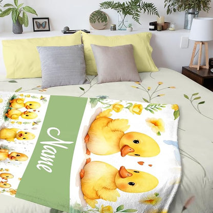 Aparajita Custom Name Yellow Ducks Adult Duck Blanket Kids Funny Blanket Suitable for Bedroom Bed Sofa Crib Couch Chair Outdoor All Season Items That Yellow Duck Lovers Will Love 90”×120 ”for Family
