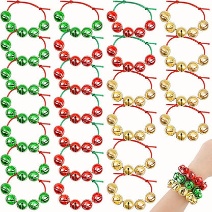 Cooraby 24 Pieces Assorted Colors Christmas Jingle Bell Bracelets Adjustable Christmas Bracelets with Metal Bells for Holiday Party Favors