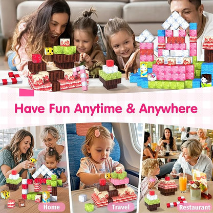 Feoxialy Magnetic Blocks for Kids Ages 3-5,54pcs Candy Magnetic Building Blocks Pink Magnet Cubes Sensory Creative Learning Toys Gifts for Toddlers Ages 4-8 5 6 7+Year Old Girls Birthday Christmas