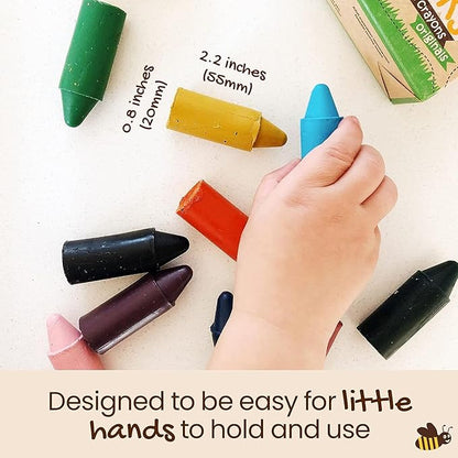Honeysticks 100% Pure Beeswax Crayons (12 Pack) - Non-Toxic Crayons, Safe for Babies and Toddlers, For 1 Year Plus, Handmade in New Zealand with Natural Beeswax and Food-Grade Colors, Eco-Friendly.