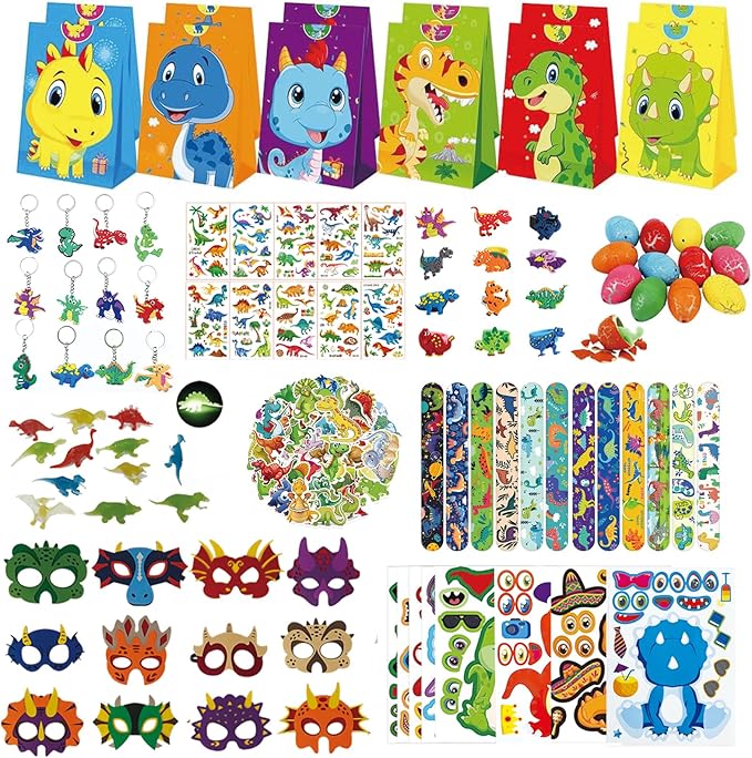 158PCS Dinosaur Party Favors 10 Types Dinosaur Birthday Party Supplies for 12 Kids Dinosaur Goodie Bags for Kids Birthday Dinosaur Gifts Bags Fillers Dinosaur Themed Party Toys