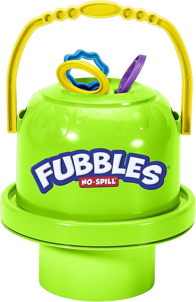 Fubbles Bubbles No-Spill Big Bubble Bucket in Green | Bubbles for Toddlers and Kids of All Ages | Includes Fubbles Bubbles Bucket and 3 Bubble Wands, Made in The USA