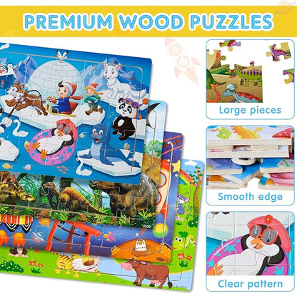 18 Pack 30 Pieces Puzzles for Kids Ages 3-8 Wooden Toddler Puzzles Ages 3-5 Educational Learning Toys Set for Kids Boys and Girls