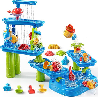Water Table for Toddlers 1-3 3-5, 5-Tier Water Table for Kids with Sand Beach Toys, Water and Sand Sensory Table Beach Outdoor Birthday Gifts Toys for Kids Toddlers Age 3 4 5 6 7 8 Boys Girls