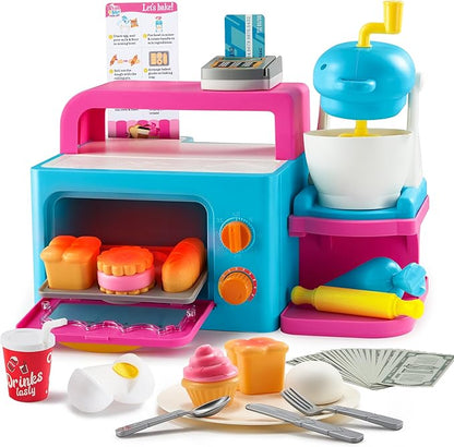 Toddler Pretend Play Toys, Bakery Shop with Light & Sound Oven, Realistic Mixer, Color Changing Bread, 20 Pieces Play Kitchen Accessories, Birthday Gift for Boys Girls Kids