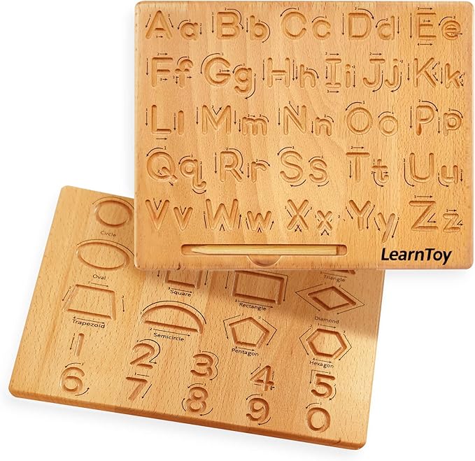 Montessori Wooden Alphabet Tracing Board - Educational Toy for Kids - Fine Motor Skills Development - Double-Sided Writing Practice - Ideal Gift for Preschool 3-5 Years Old.