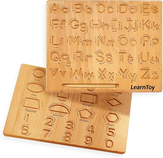 Montessori Wooden Alphabet Tracing Board - Educational Toy for Kids - Fine Motor Skills Development - Double-Sided Writing Practice - Ideal Gift for Preschool 3-5 Years Old.
