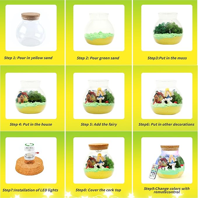 Fairy Terrarium Crafts Kit for Girls - Make Your OWN Unicorn Night Light with 16 Modes LED Remote - Unicorn Birthday Gifts Toys for Girls Ages 5 6 7 8 9 10 Year Old - Best Christmas Gifts for Girls