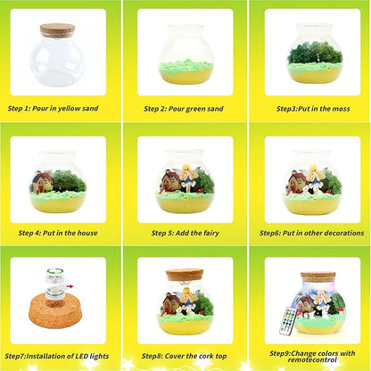 Fairy Terrarium Crafts Kit for Girls - Make Your OWN Unicorn Night Light with 16 Modes LED Remote - Unicorn Birthday Gifts Toys for Girls Ages 5 6 7 8 9 10 Year Old - Best Christmas Gifts for Girls