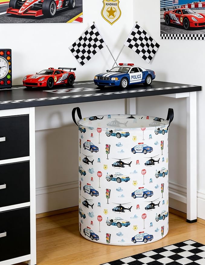Police car Laundry Hamper,City Car Baby Laundry Hamper Kid Storage Basket,Collapsible Fabric Storage Container,Kids Laundry Basket,Gift Baskets,Toy,Home Organizer(Police car)