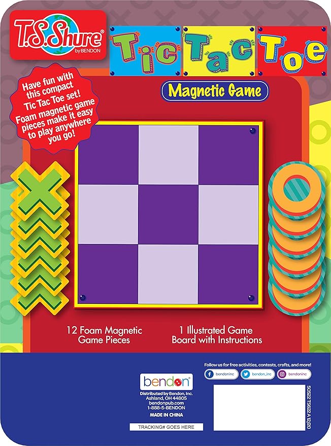 Bendon TS Shure Tic-Tac-Toe Games Magnetic Activity Tin with Foam Magnet Sheet 50522