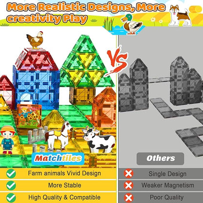 Magnetic Tiles Toys with Farm Animals for 3+ Year Old Toddler, Magnetic Blocks Building Toys for Kids Ages 3-5 5-7 Girls Boys, Classroom Must Haves