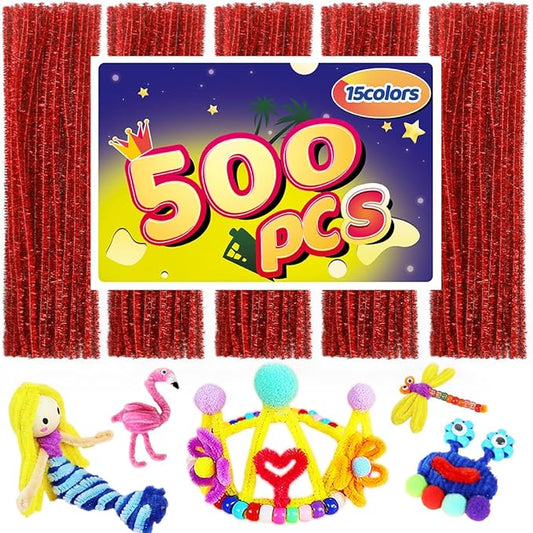 Pipe Cleaners, Pipe Cleaners Craft, Arts and Crafts, Crafts, Craft Supplies, Art Supplies (500 Red Glitter Pipe Cleaners)…