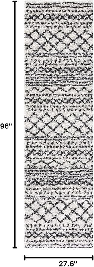 SAFAVIEH Arizona Shag Collection Runner Rug - 2'3" x 8', Ivory & Black, Moroccan Design, Non-Shedding & Easy Care, 1.6-inch Thick Ideal for High Traffic Areas in Living Room, Bedroom (ASG741Z)