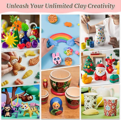 Natural Air-Dry Clay, 8 LBs Pottery Clay with 100ML Glaze Gloss Clay Varnish Protects and 27 PCS Pottery Tools Sculpting Tool Set, Air-Dry Clay Kit for Adults Beginner DIY Craft Gift