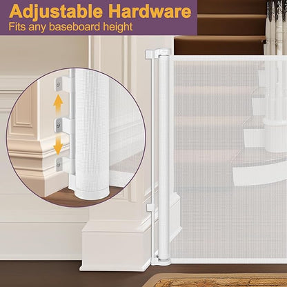 42" Tall X 160" Extra Wide Retractable Gates, Extra Tall Baby Gate for Large Openings, Tall Pet Gate for Dog Extra Long Mesh Baby Gate Indoor Child Gate for Doorways Outdoor Dog Gates for Decks, White