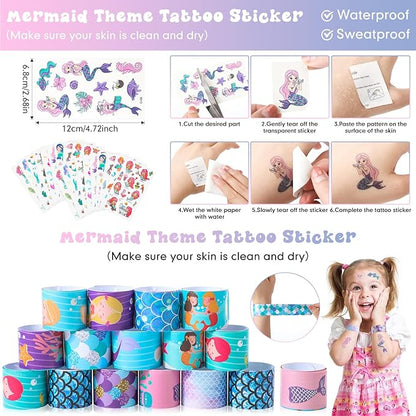 Hungdao 178 Pcs Mermaid Birthday Party Favors for 16 Kids with Keychain Sticker Stamp Ring Slap Bracelet Tattoo Sticker Gift Bag Tag For Summer Swimming pool Beach Party Carnival