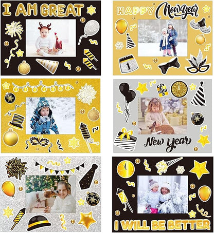 chiazllta 30 Packs Happy New Year Craft Kits for Kids, 2024 New Year Picture Frame DIY Craft Art New Year Party Favor Decor Home Classroom Game Activities