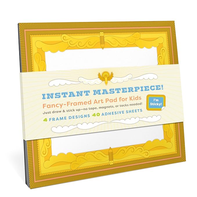 Knock Knock Kids Instant Masterpiece! Sticky Art Pad: Fancy-Framed Art Pad for Kids (40 Adhesive Sheets, 10 Each of 4 Styles), 10 x 8-Inches
