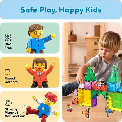 PicassoTiles Magnetic 4 Family Action Figures Toddler Toy Magnet Expansion Pack Educational Add-on STEM Learning Kit Toys Pretend Playset for Construction Building Block Tiles Child Brain Development