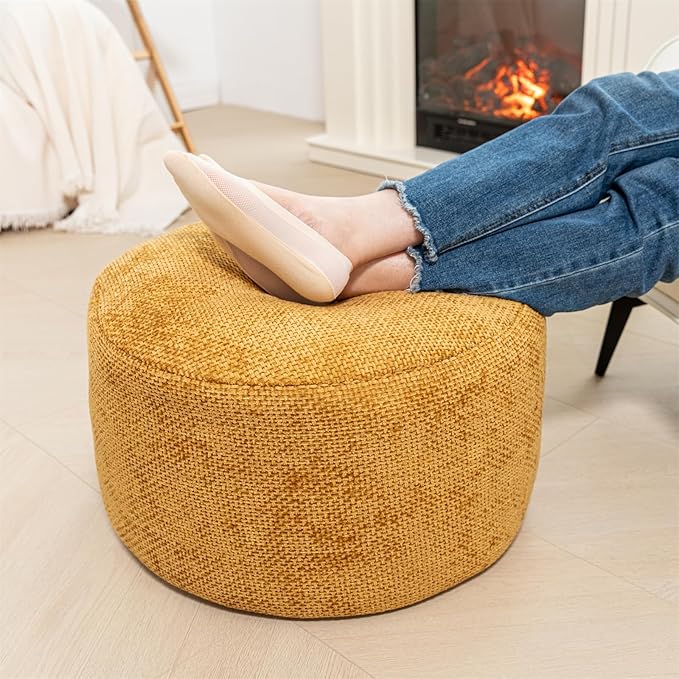 Pouf Ottoman Foot Rest Living Room Floor Pouf Lightweight Modern Stuffed Poof Foot Stool Perfect 20x12 Inches Underdesk Foot Rest for Office (Light Coffee)