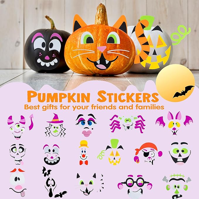 JOYIN 16 Packs Halloween Pumpkin Stickers Foam Craft Kit, Halloween Party Favors for Kids, Party Supplies Arts Activities, Funny Pumpkin Decorating Stickers, Jack O Lantern Stickers School Games Gifts