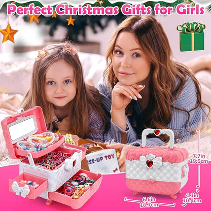 Kids Jewelry Toys for Girls Age 3 4 5 6 7 8 9 10, Toddler Dress Up Toy, Pretend Play Jewelry Set, Princess Jewelry with Hair Clips, Hair Ties, Toddler Girl Toys, Christmas Birthday Gifts for Girls