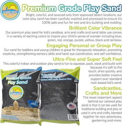 Classic Sand and Play Black Colored Play Sand, 20 lb. Bag, Natural and Non-Toxic, Fun Wet and Dry Indoor and Outdoor, Sandbox, Therapy, and Table Use, Building, Stimulate Sensory Needs