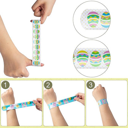 JOYIN 72PCS Easter Slap Bracelet for Kids, Easter Element Design Suitable for Party Favors, Easter wristbands Party Supplies, Basket Stuffers Fillers, Game Prizes