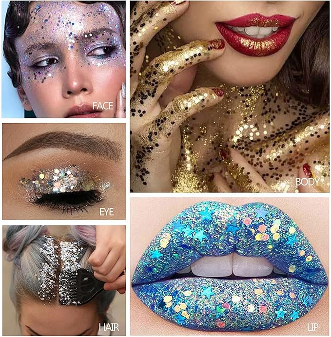 Face Body Glitter Stick,Music Festival Accessories Outfits for Women,Hair Glitter Makeup,Mermaid Chunky Glitter Face Paint,Waterproof Sparkle Face Glitter for Country Concert
