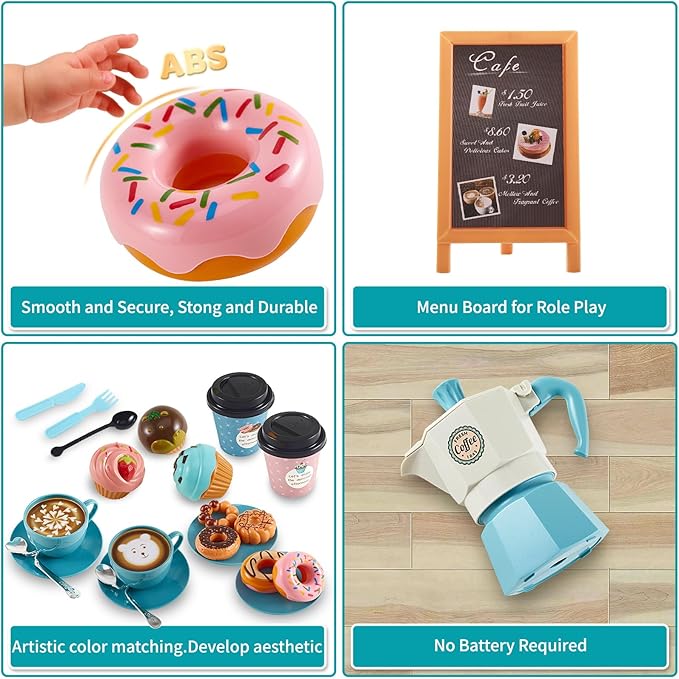 Ice Cream Tea Party Play Set for Kids Role Play, Dessert Coffee Toys, Create Sweet Treats and Brew Coffee in Style Play House, for Boys Girls 3 4 5 6 Years Old, Birthday Gifts, Class Rewards,Christmas